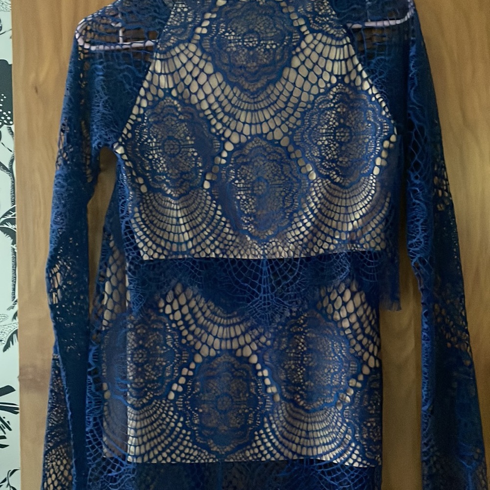 Worn once! Perfect condition For Love and Lemons blue lace matching set.